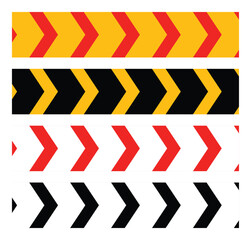 traffic arrow sign vector, warning or security design trendy style. red yellow black white
