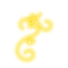Om Neon Symbol Icon. Sign of Hindu Religion. Spiritual hand drawn logo with transparent background.