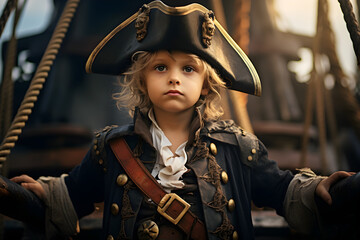 studio portrait of a little boy wearing pirate costume