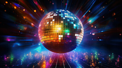 Sparkling disco ball, radiating shimmering lights  - obrazy, fototapety, plakaty