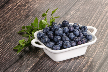 Ripe sweet blueberry in the bowl