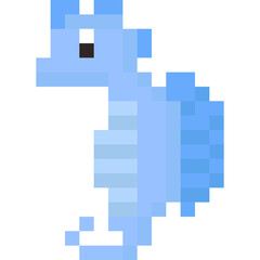 Pixel art cartoon seahorse character