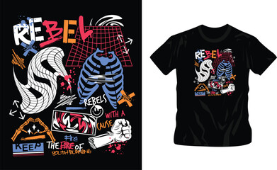 brutalism graffiti streetwear artwork trendy shirt design editable template