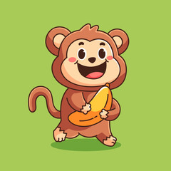 Cute monkey with banana cartoon vector