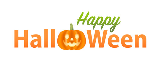 Lettering for Halloween and pumpkins for decoration and covering on a white background. Happy Halloween concept. Halloween pumpkins with a happy face. Vector illustration