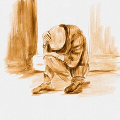 Unhappy poor man on the street