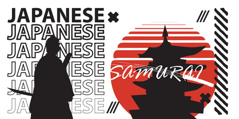 Vector silhouette samurai Japanese illustration