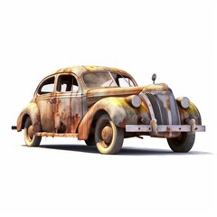 vintage rusted car isolated on white