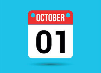 October 1 Calendar Date Flat Icon Day 1 Vector Illustration