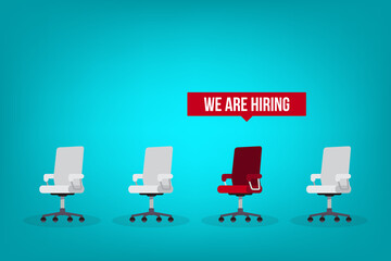 We are hiring, recruiting concept, resources job employment career jobless interview, chairs isolated on background.