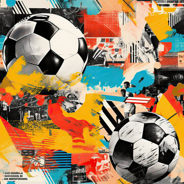 Football soccer art collage repeat pattern