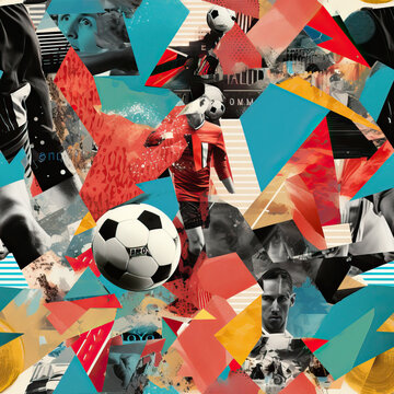 Football soccer art collage repeat pattern