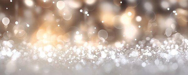 Bokeh background. Glittering vintage lights background. silver and white.