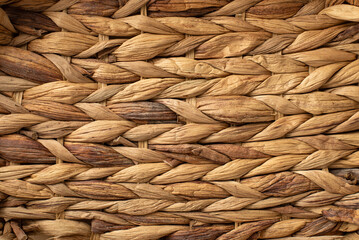Detailed Texture Focus. Closeup of woven rattan basket texture, creating a backdrop with ample room for text or advertising