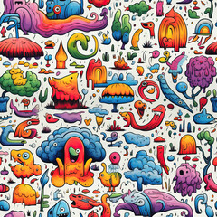Cute funny colorful trippy doodles repeat pattern