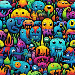Obraz na płótnie Canvas Cute funny colorful trippy doodles repeat pattern