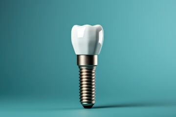 Dental implant model on blue background
