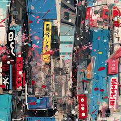 Japan Tokyo travel art collage repeat pattern moodboard