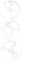 World map pictogram, dotted line style and right copy space. Vertical illustration image