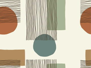 Abstract seamless retro pattern. Creative art drawings. Organic shapes and lines drawn by hand. Fashionable minimalistic design for interior, wall art, brochures.