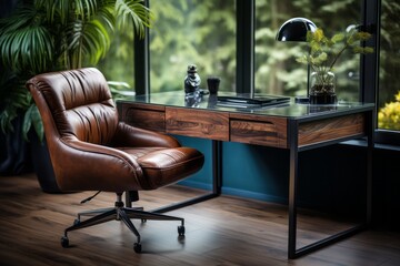 Stylish Office Desk With Modern Decor, Generative AI