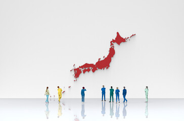 日本地図とビジネスのCGイメージ