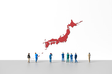 日本地図とビジネスのCGイメージ