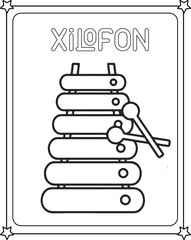 vector graphic illustration of xylophone for education children's coloring book
