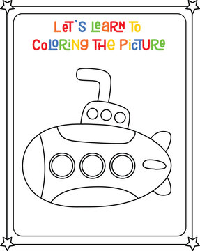 vector graphic illustration of submarine for education children's coloring book