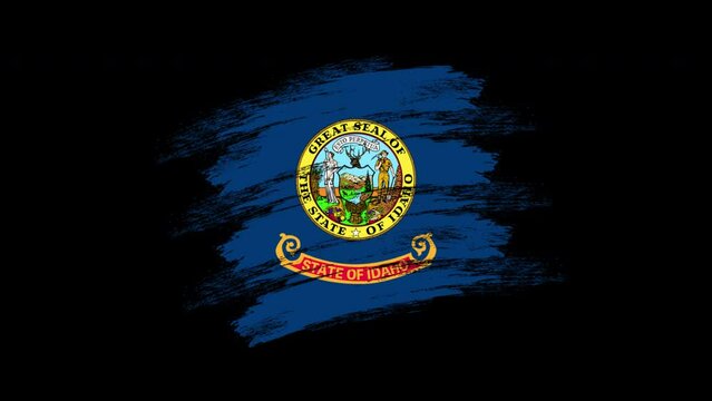 4K Paint Brush Idaho Flag with Alpha Channel. Waving Brushed Idahoan Banner. Transparent Background Texture Fabric Pattern High Detail.