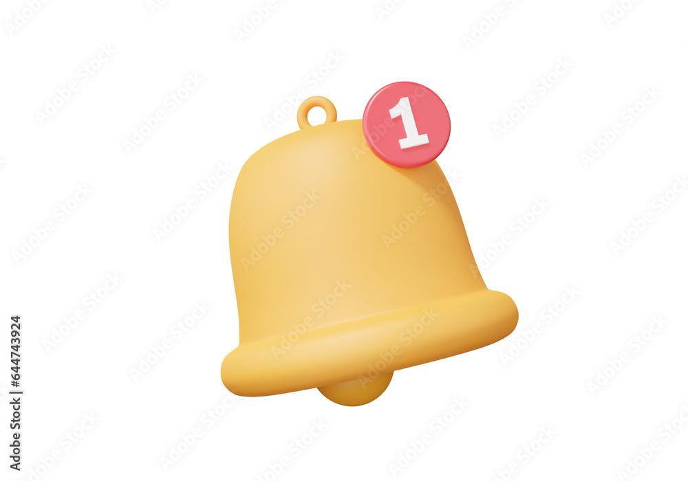 Fototapete notification bell yellow reminder alert one list social media minimal cartoon style floating on isol