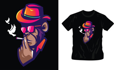 cool colorful chimpanzee monkey t-shirt design editable template