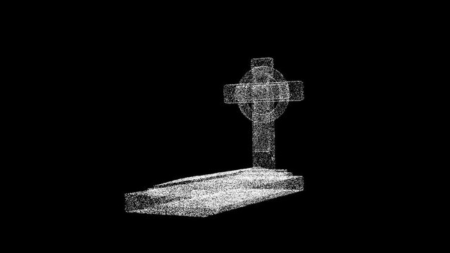 3D Headstone rotates on black background. Death and Cemetery concept. Halloween. Business advertising backdrop. For title, text, presentation. 3d animation 60 FPS