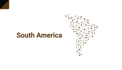 Map of South America made from points and lines on a white background. Geopolitical connectivity technology concept.