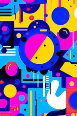 Obraz premium Colorful 90s art collage with bold abstract shapes and colors. For wall art, covers, interior decoration, and backgrounds.