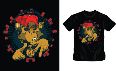 cool colorful chimpanzee monkey t-shirt design editable template