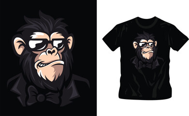 cool colorful chimpanzee monkey t-shirt design editable template