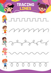 Tracing Lines Exercise Worksheet For Kids