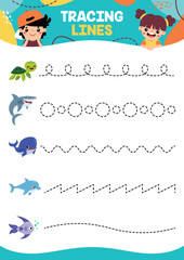 Tracing Lines Exercise Worksheet For Kids