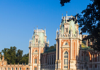 Moscow, Russia - 08.07.2023 - Shot of the Tsaritsyno Museum-Reserve castle. Landmark