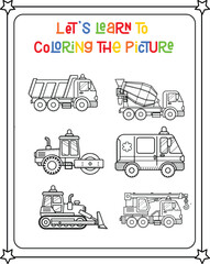 vector graphic illustration of vehicle for education children's coloring book