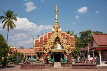 Naklejka premium Wat Phra That Mahachai Temple is the most famous landmark in Nakhon Phanom, Thailand