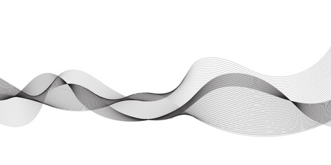 Abstract grey, white smooth element technology wave modern stream transparent background. Abstract wave line for banner, frequency sound wave, twisted curve lines with blend effect.