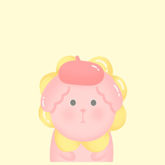 round fat pink bear Wear a yellow sunflower hat with a red hat