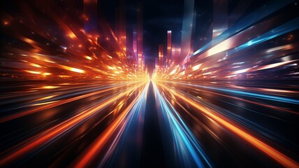 motion-effect light trails that are colorful. High-speed light effect illustration on a dark backdrop. .