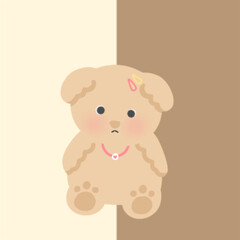 Background Brown bear interspersed with cream. Little Bear wears a pink and yellow hair clip. and put on a necklace