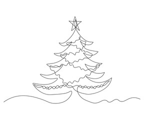 abstract Christmas Tree with Garland and Star Continuous One Line Drawing