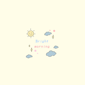cream background There is a smiling sun, clouds and flowers to decorate