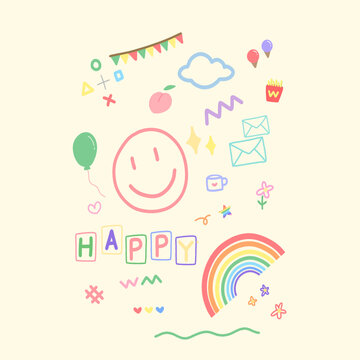 room wall decoration background or wallpaper The line has a smiley face and multi-colored rainbows