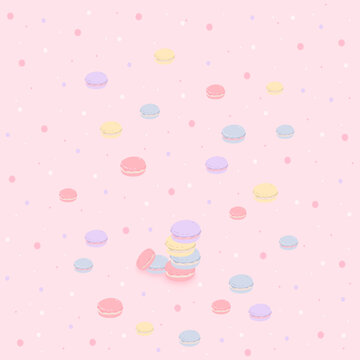 pink background Decorated with cute macarons in many colors